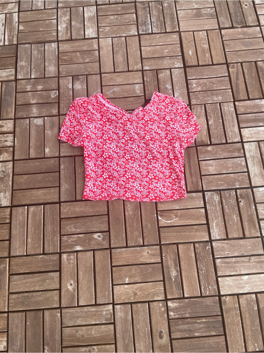 Floral V-Neck Red Crop Top - Women